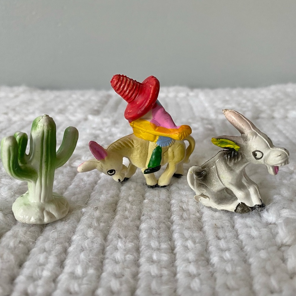 Vintage South Of the Border Miniature cactus, donkey and cowboy figurines
